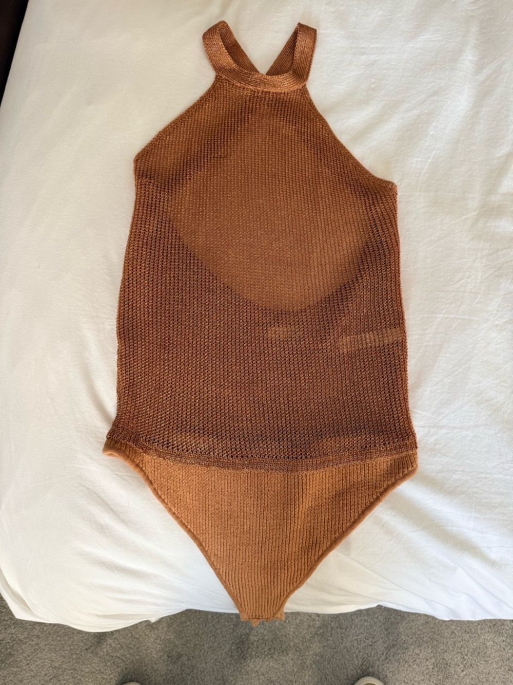 Free People Bronze Knit Halter Bodysuit